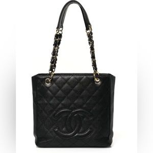 Chanel Caviar Quilted Petit Shopping Tote Black